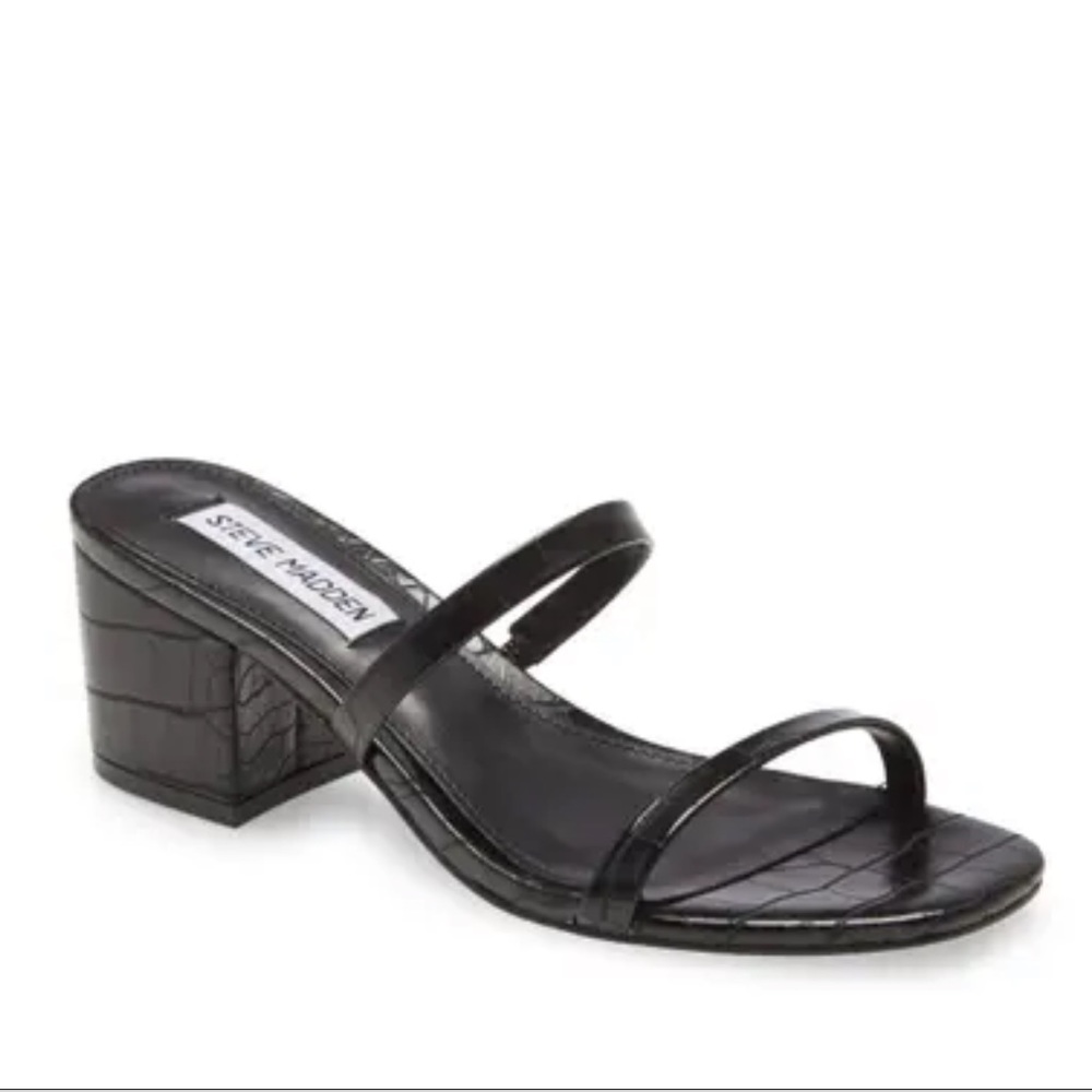 Issy Block Heel Slide Sandal In Black Croc